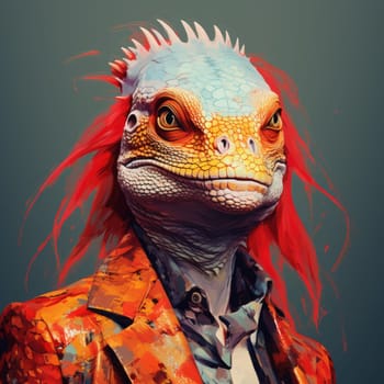 Portrait of a lizard woman.  Reptiloid humanoid. Reptiloid as a science fiction character or the concept of reptiloid conspiracy theory. Reptilian humanoid