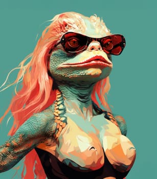 Portrait of a lizard woman.  Reptiloid humanoid. Reptiloid as a science fiction character or the concept of reptiloid conspiracy theory. Reptilian humanoid