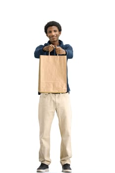 Man, full-length, on a white background, with bags.