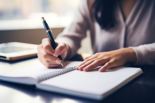 Close shot of a human hand writing something on the paper.