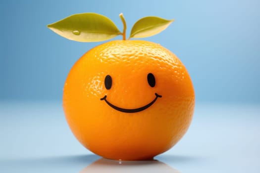 A cute smiling orange with a vibrant peel, vitamin c background.