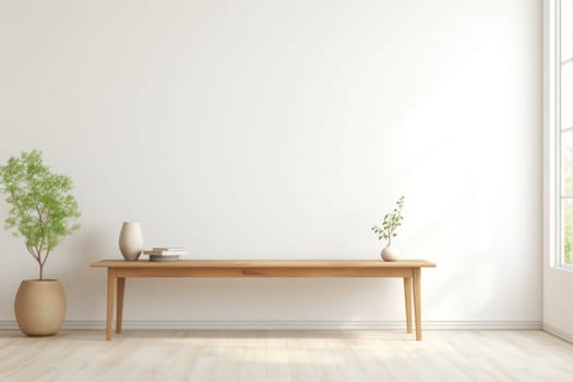 Minimal style Room with blank wall and wooden table.