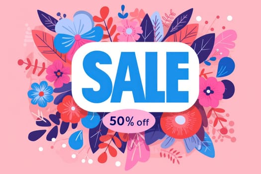 Flat illustrator, Sale 50 Off For Love Sale Banner Valentine Festival. Generative AI.