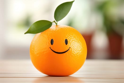 A cute smiling orange with a vibrant peel, vitamin c background.