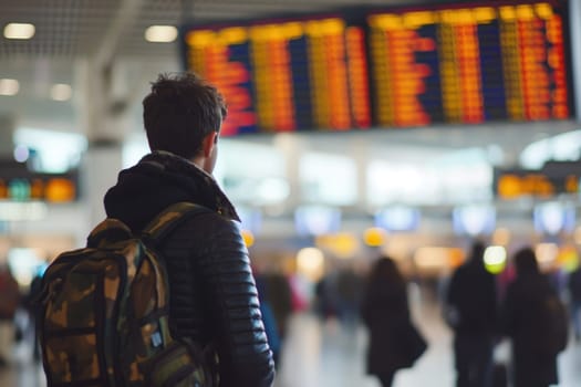 Traveling by airplane, Traveler looking at flight information at the airport. travel concept.