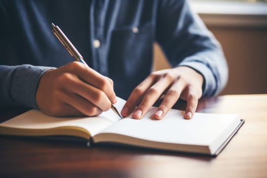 Close shot of a human hand writing something on the paper.