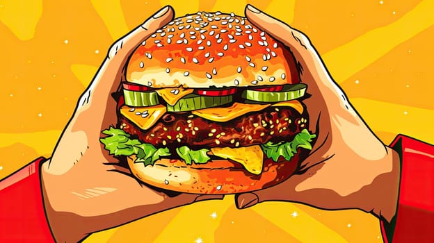 fast food banner, Burger set Banner illustration, cover background, AI Generative.
