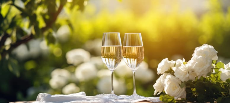 champagne picnic date in the park with flowers, ai