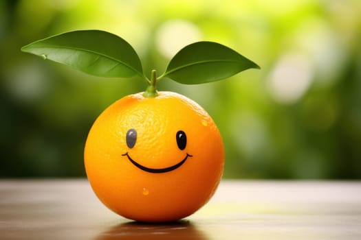 A cute smiling orange with a vibrant peel, vitamin c background.