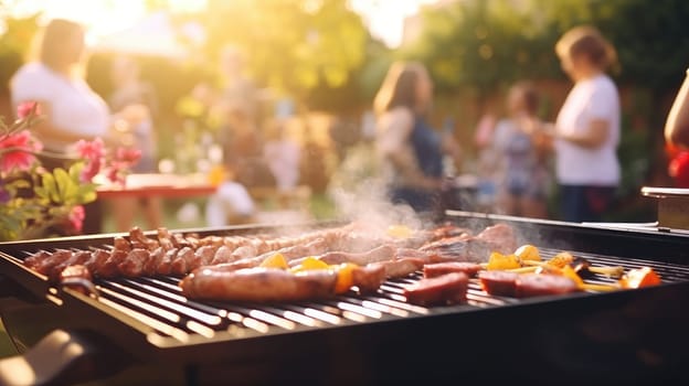 barbecue party backyard, a barbecue plate at a party between friends or family, AI Generative.