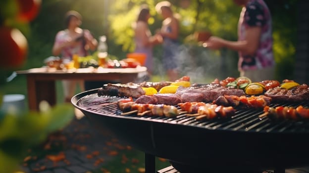 barbecue party backyard, a barbecue plate at a party between friends or family, AI Generative.