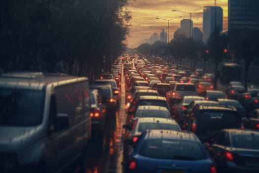 Photo of Stressful moment during a traffic jam, AI Generative.