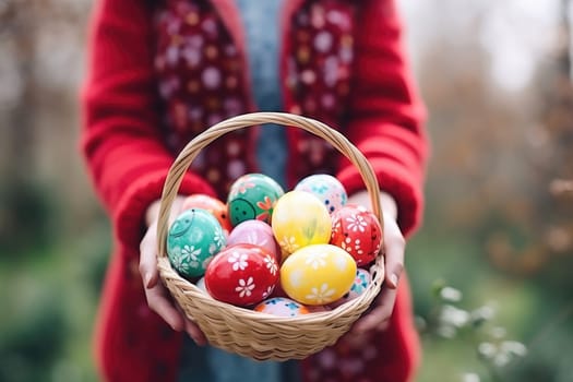 Adorable Easter Bunny With Easter Eggs, colorful Easter eggs, banner and wallpaper, AI Generative.