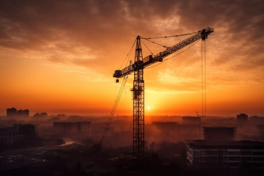 a crane at a construction site, a modern urban scene under construction, AI Generative.