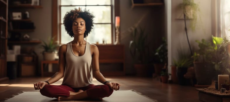 A young woman meditating in a serene indoor environment with plants, embodying tranquility and mindfulness.