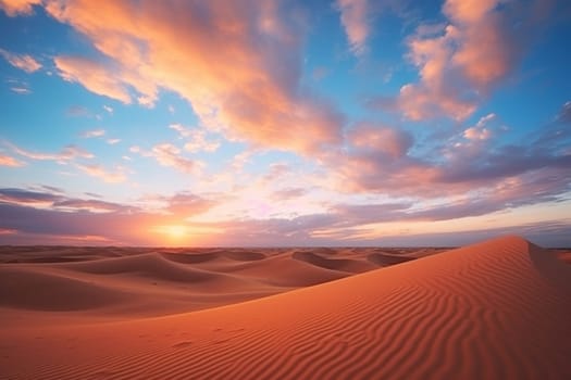 Sunset in the desert, Sand dunes with cloud sky background.