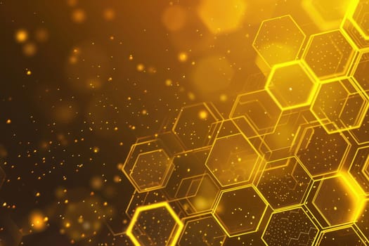 Abstract yellow technology hexagonal background. Generative AI.