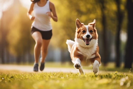 A person jogging with their dog as a fun way to exercise.