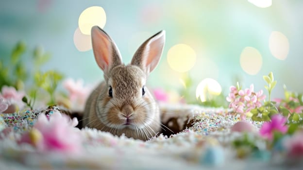 Adorable Easter Bunny With Easter Eggs, colorful Easter eggs, banner and wallpaper.