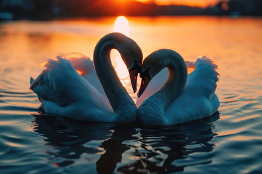 Romantic swans making a heart shape, Swan couple for Valentine's Day.