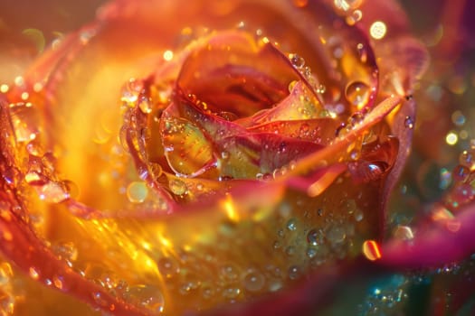 A close up picture with water drops on the rose. Generative AI.