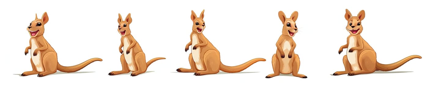 Collection of laughing and smiling kangaroo isolated on the white background as banner