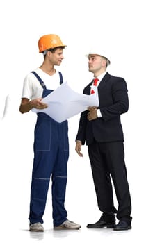 Foreman and builder, on a white background, in full height.