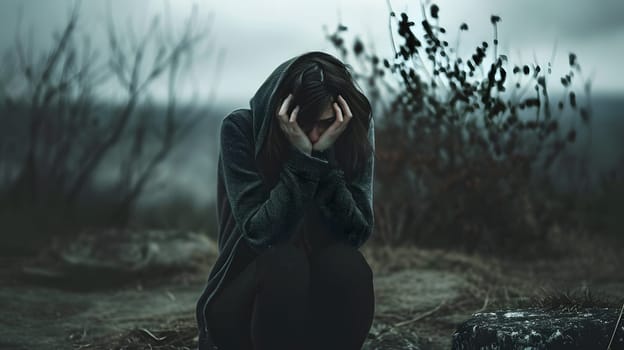 mental disorder illustration woman in depression, generative ai. High quality photo