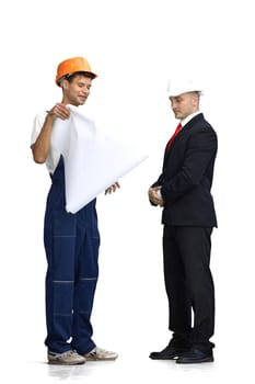 Foreman and builder, on a white background, in full height.