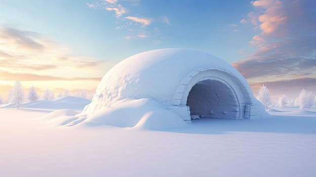 Igloo building from the snow with a winter snowy scenery