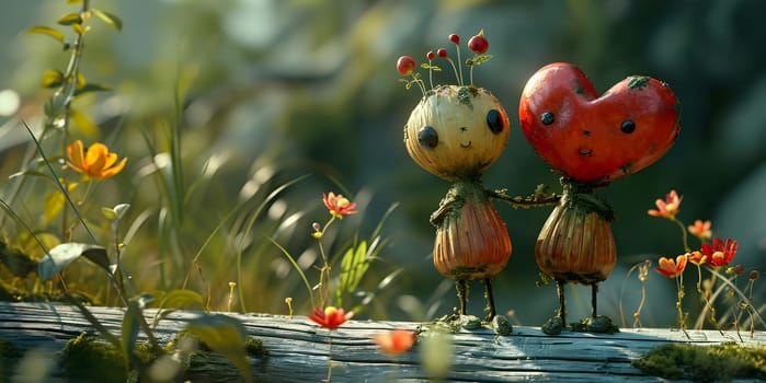 couple of romantic dolls made out of plants, generative ai. High quality photo