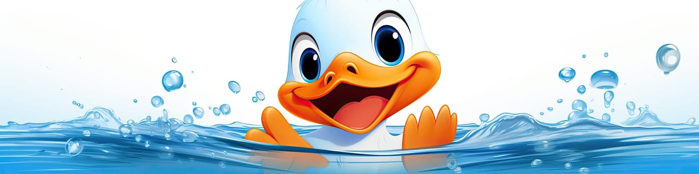 Happy, smiling, laughing duck in a water isolated on the white background, animal concept