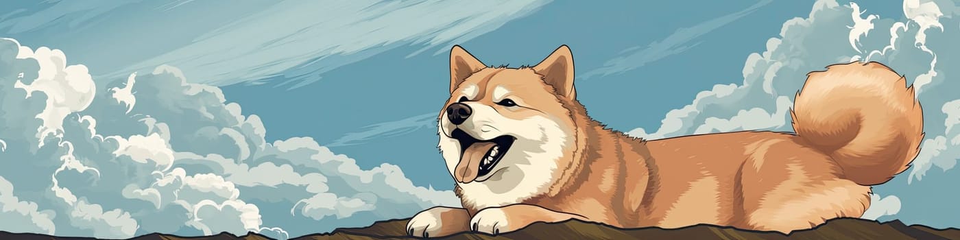 laughing smiling akita inu dog as illustration cartoon as banner --ar 16:4 Job ID: e403b314-bf7b-4207-a41e-cff54d794120