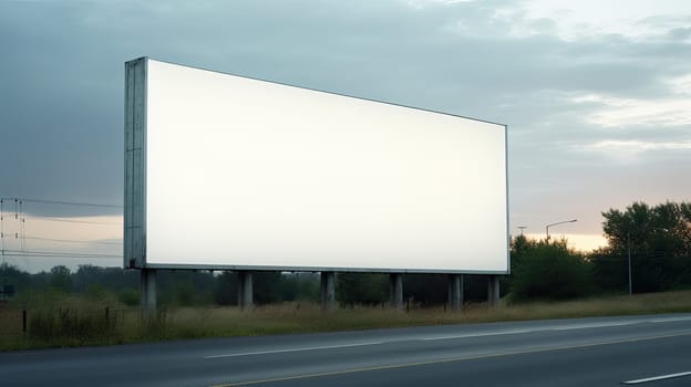 Huge billboard with white screen by a motorway, marketing concept