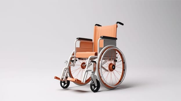 Empty medical wheelchair for invalid patient on white empty background. Hospital health care support.