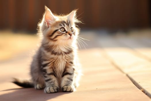 cute kitten on pastel isolated background.