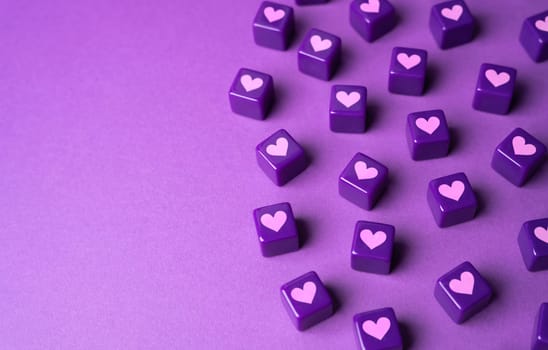 Hearts and likes. Social media. The concept of popularity and loneliness. Find a soul mate.