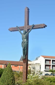 A clay carved statue of the Crucifixion of Jesus Christ