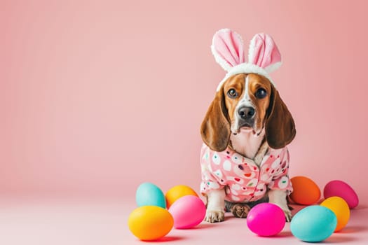 Happy dog with bunny ears for Easter, Banner for your advertisement, Easter bunny, happy Easter..