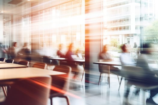 Soft of blurred people meeting at table. Abstract blurred office interior space background.