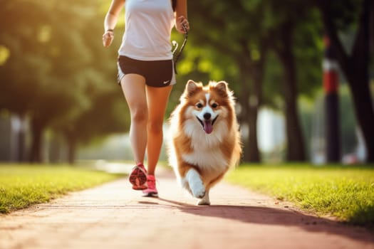 A person jogging with their dog as a fun way to exercise.