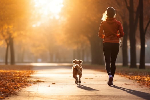 A person jogging with their dog as a fun way to exercise.