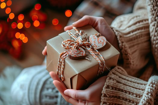 Couple Hands Holding Elegant and Artisanal Valentine Gifts. Generative AI.