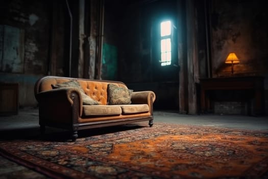Photo of a Old sofa in an abandoned building, Interior of abandoned.