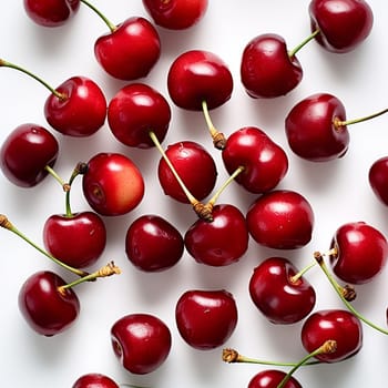 Fresh red cherries displayed on a plain white background.