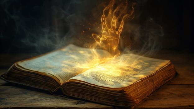 An ancient magic book with spirits. A scary and mysterious old book. High quality illustration