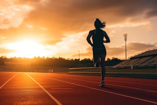 photo of a silhouette athlete person running on the track. Generative AI.