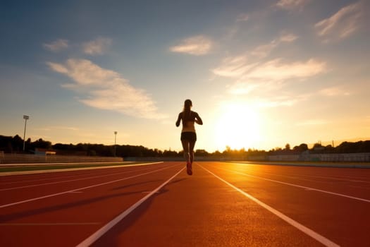 photo of a silhouette athlete person running on the track. Generative AI.