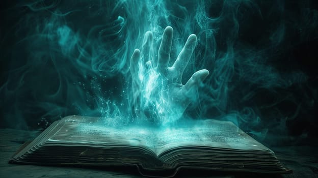 An ancient magic book with spirits. A scary and mysterious old book. High quality illustration