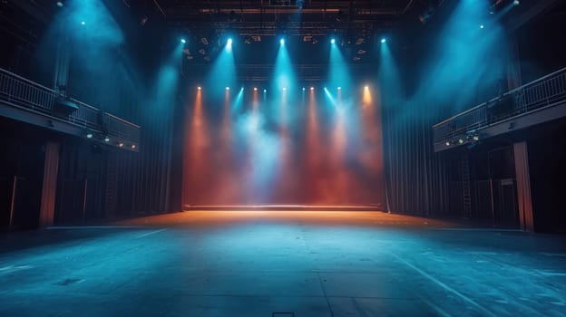 Empty big stage with spotlights. Generative AI.